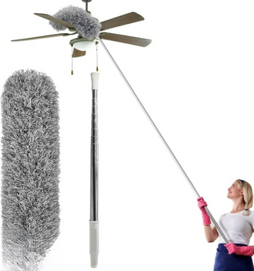 Extendable Microfiber Duster - Fan & Surface Cleaning ,Long Handle, Dust & Stain Removal