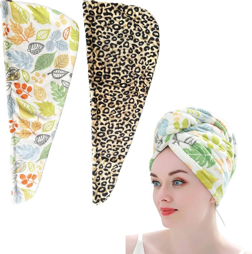 (Pack of 2)  Super Absorbent Microfiber Hair Drying Towel Cap – Quick Dry, Soft & Lightweight Bath Turban for Women